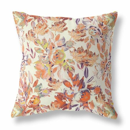 PALACEDESIGNS 18 in. Florals Indoor & Outdoor Zippered Throw Pillow Red Peach & Cream PA3101195